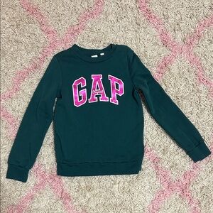 GAP Forest Green Crew Sweatshirt with Pink Logo
